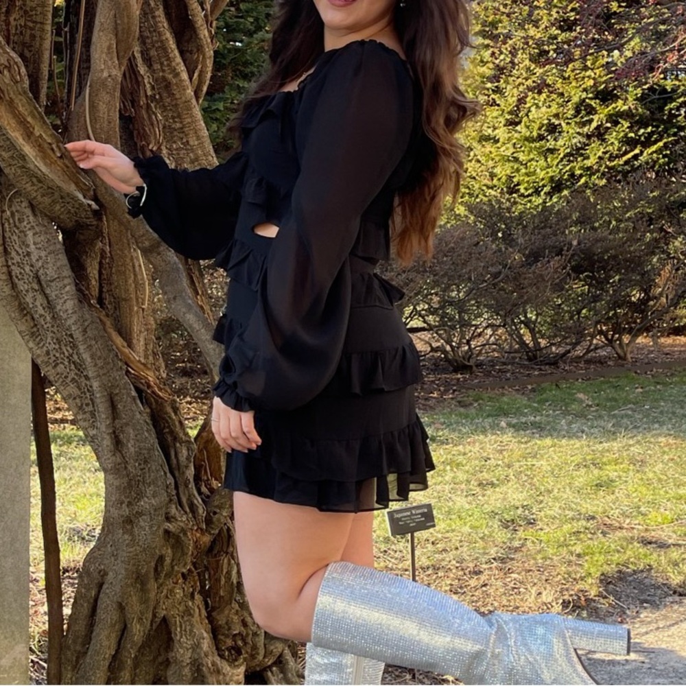 Altar'd State Black Long Sleeve Ruffled Dress